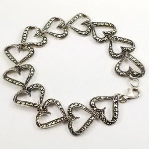 Suspicion Sterling Marcasite Heart Link Bracelet